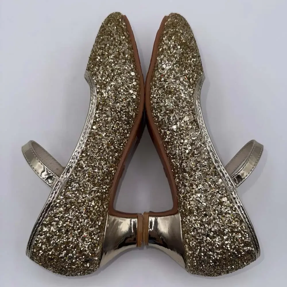 Gold Glitter Mary Jane Big Girls EU 37 Low Heel Dress Shoes Princess Party